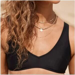 NWT! Aerie V Scoop Plunge Bikini Top in Solid Black - Size XL